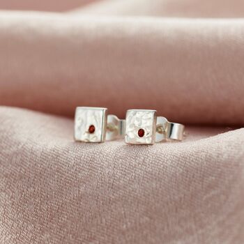 Square Textured Confetti Birthstone Stud Earrings, 4 of 7