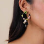 Flower Jade Post Earrings, With Black And Pink Colours, thumbnail 1 of 3