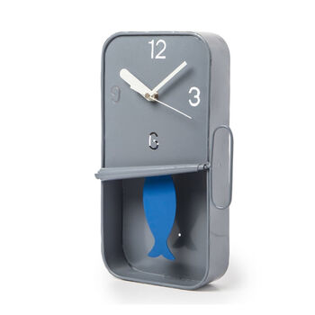Grey Metal Sardine Tin Pendulum Wall Clock, 2 of 4
