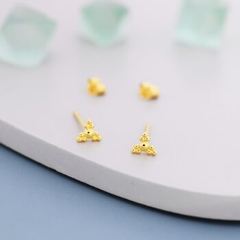 Sterling Silver Tiny Dotted Cluster Stud Earrings, 3 of 12