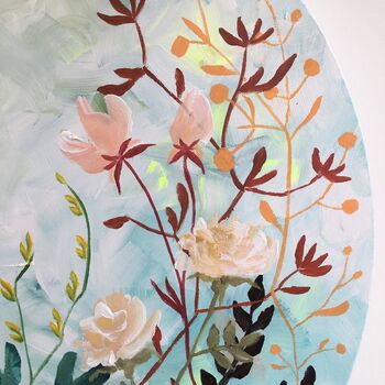 Round Floral Cotton Canvas Painting Warm Palette, 3 of 5