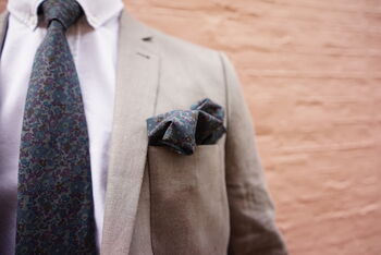 Mens Tonal Green/Blue Floral Cotton Pocket Square, 7 of 9
