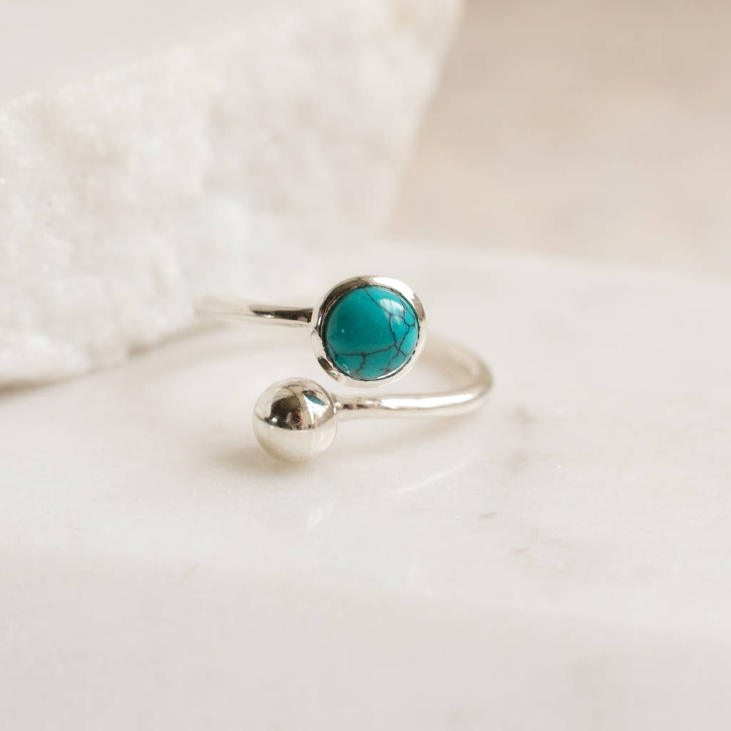 Adjustable Silver Birthstone Ring December: Turquoise, 1 of 4