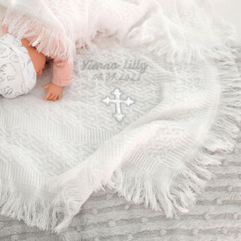 Personalised Christening Embroidered Shawl Satin Cross, 2 of 8