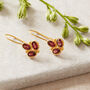 Garnet Triple Stone Gold Plated Silver Drop Earrings, thumbnail 4 of 12