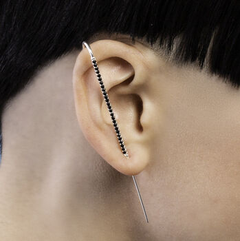 Black Spinel Silver Ear Cuff Earrings, 2 of 6