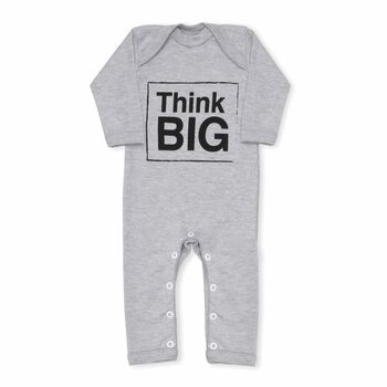 Baby Sleepsuit, Think Big, Cotton Babygrow, Baby Gift Grey And Pink, 2 of 4
