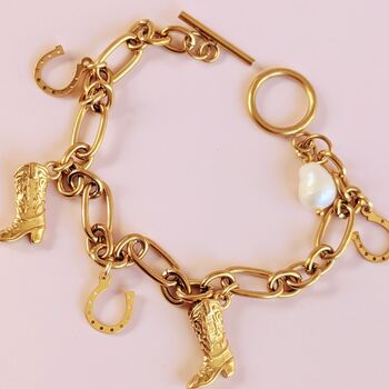 Western Cowboy Boot Gold Plated Charm Bracelet, 8 of 9