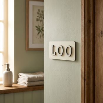 Loo Sign Pastel Yellow, Bathroom Toilet Sign Birch Wood, 9 of 12