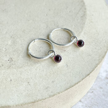 Sterling Silver And Birthstone Mini Hoop, 7 of 11