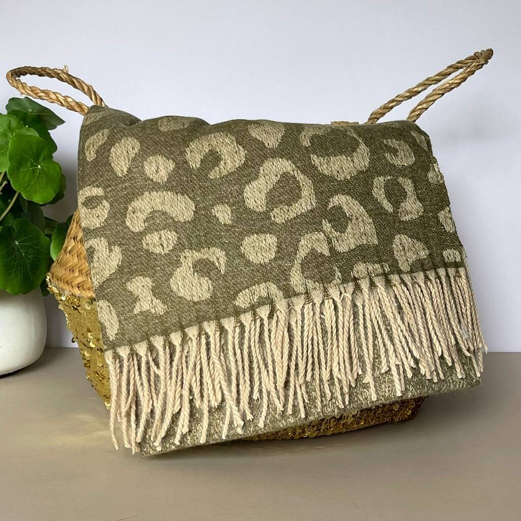 Leopard Print Blanket Scarf In Khaki By Nest Gifts