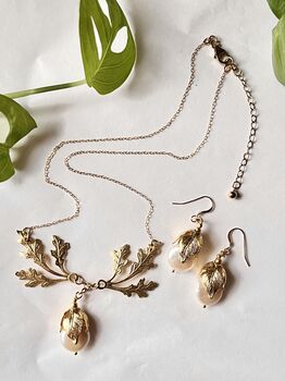 The Agatha Necklace Pearl Oak Leaf Baroque Coin Freshwater Gold Filled Handmade, 4 of 9
