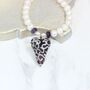 White Pearl Necklace With Amethyst Swirl Glass Heart, thumbnail 2 of 6