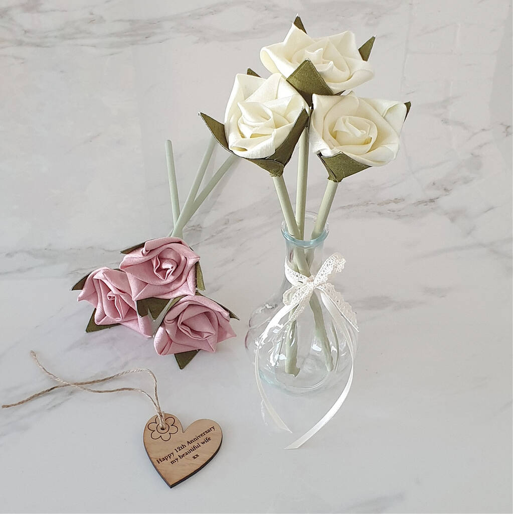 Handmade Personalised 12th Anniversary Silk Roses Vase, 1 of 3