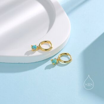 Green Opal Dot Dangle Huggie Hoop Earrings, 5 of 10