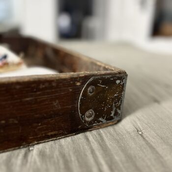 Large Vintage Wooden Tray With Faded Lettering, 5 of 7