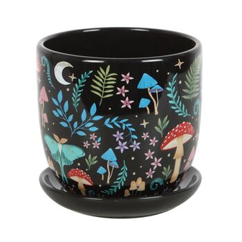 Dark Forest Print Ceramic Plant Pot With Saucer, 4 of 4