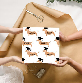 Personalised Sausage Dog Graduation Wrapping Paper, 2 of 3