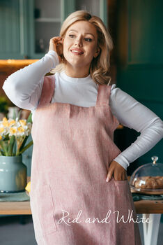 Red Linen Pinafore Apron For Women | Japanese Cross Back Smock, 2 of 12