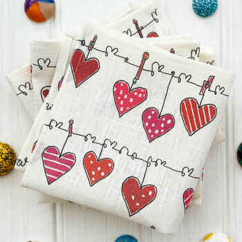 Valentines Love Hearts Linen Napkins, 2 of 3