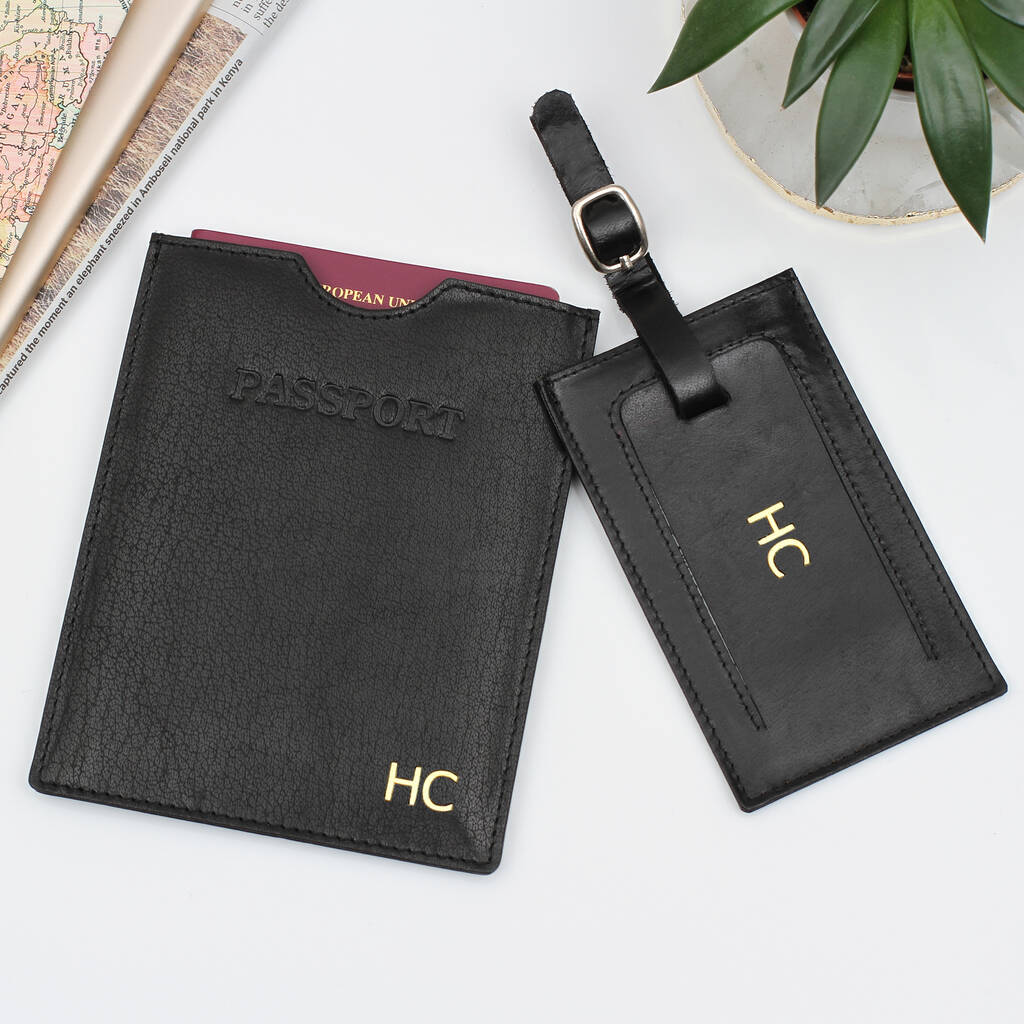 Personalised Leather Passport Holder And Luggage Tag, 1 of 3
