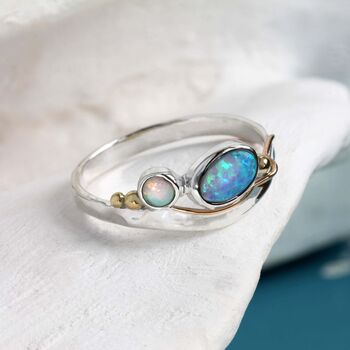 Blue And White Opal Sterling Silver Ring, 3 of 8