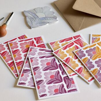 Sunrise Floral Linocut Notecards Set Of Eight, 3 of 7