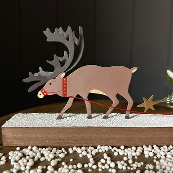 Reindeer Pulling Christmas Tree Wooden Block Decoration, 2 of 3