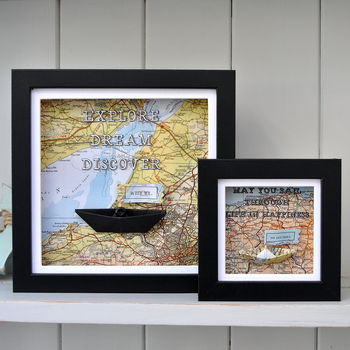 Personalised Coastal Map Paper Boat Picture Frame, 4 of 12