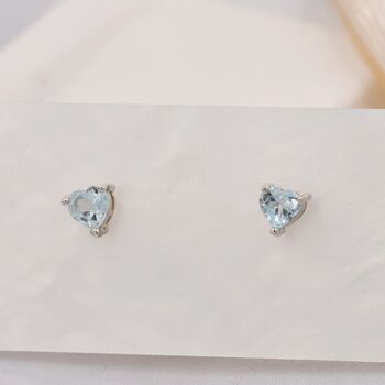 Natural Blue Topaz Heart Stud Earrings Sterling Silver, 8 of 12