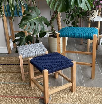 Upcycled 70's Woven Stools With Felted Merino Wool, 2 of 12