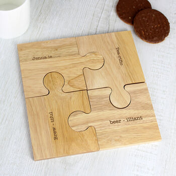 Personalised Message Wooden Jigsaw Puzzle Coaster Set, 3 of 8