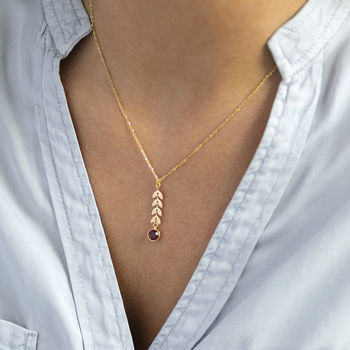 Gold Plated Leaf Chain Necklace With Birthstone Detail, 7 of 12