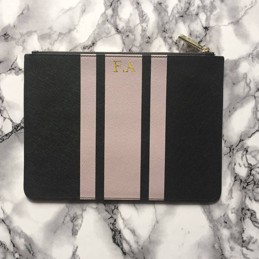 Personalised Saffiano Leather Stripe Pouch By HA Designs ...