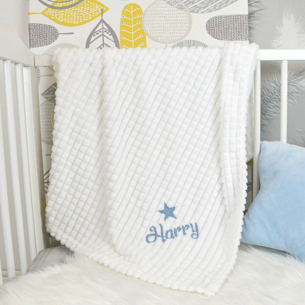 Personalised White Embossed Baby Blanket With Star By D Caro