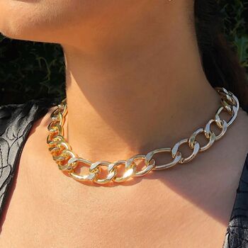 Gold Plated Figaro Chain Choker Necklace, 3 of 9