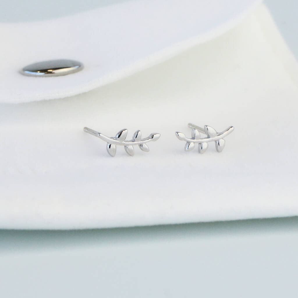 Sterling Silver Curved Branch Stud Earrings, 1 of 5