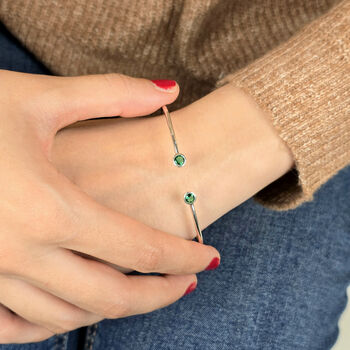 Dainty Emerald May Birthstone Sterling Silver Bangle, 2 of 4