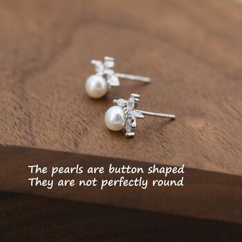 Sterling Silver Freshwater Pearl With Marquise Cz Stud Earrings, 2 of 12