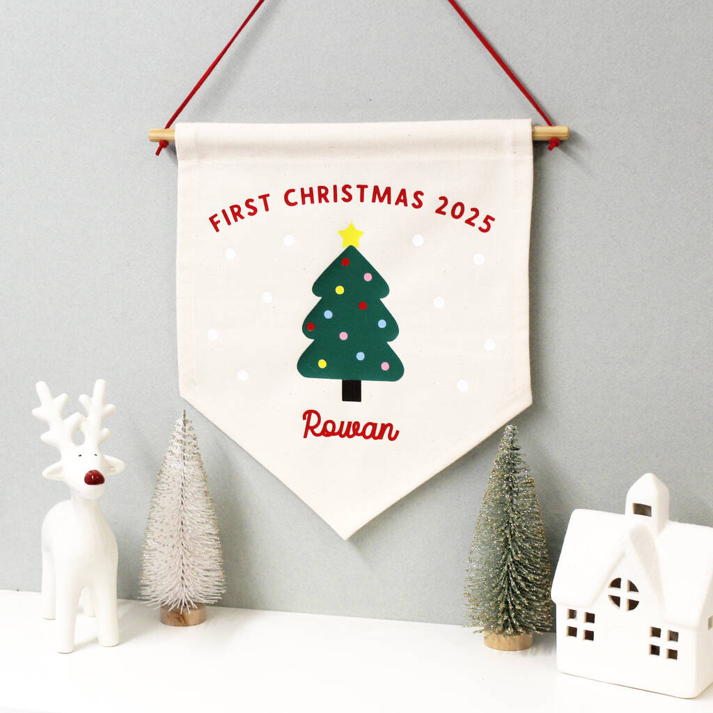 Baby's First Christmas Personalised Decoration Flag, 1 of 7