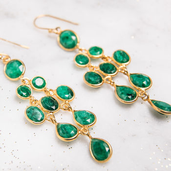 Emerald Gold Plated Chandelier Earrings, 3 of 6
