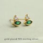 Emerald Green Eye Sterling Silver Gold Stud Earrings, thumbnail 2 of 5