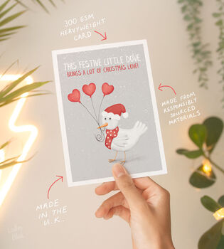 Cute Christmas Sending Love Dove Festive Greeting Card, 2 of 4
