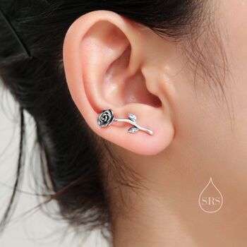 Sterling Silver Rose Flower Crawler Earrings, 3 of 10