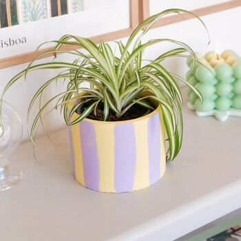 Yellow And Lilac Stripe Medium Plant Pot, 2 of 2
