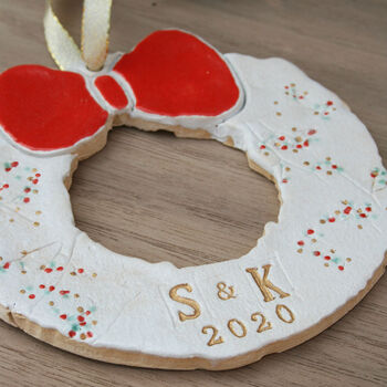 Personalised Ceramic Christmas Wreath Decoration, 2 of 5