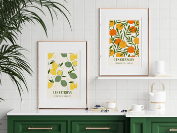 Set Of Two Oranges And Lemons French Art Prints, 2 of 5
