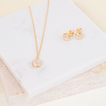 Brooklyn Rose Quartz And Gold Plated Studs, 2 of 5