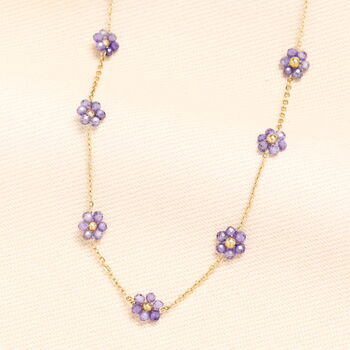 Stainless Steel Purple Flower Beaded Chain Necklace In Gold Plating, 2 of 4