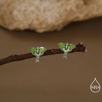 Lunar Moth Enamel Flat Back Earrings In Sterling Silver, 7 of 12